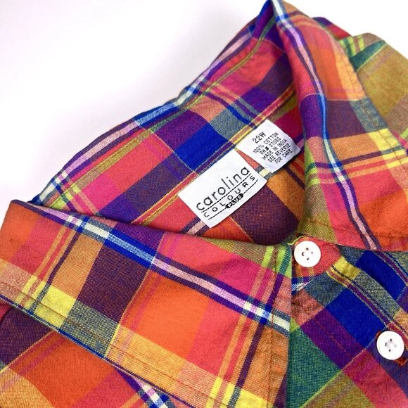 Carolina Colours Women’s 22W 3X Plaid Button Up Shirt Multi-Color Short Sleeve - Picture 12 of 15